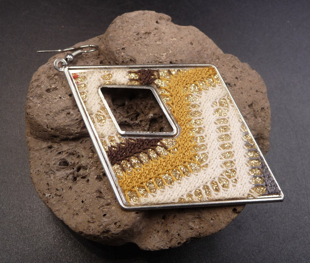 Boucles d'oreilles ethniques forme losange "Justine" crochets en argent 925