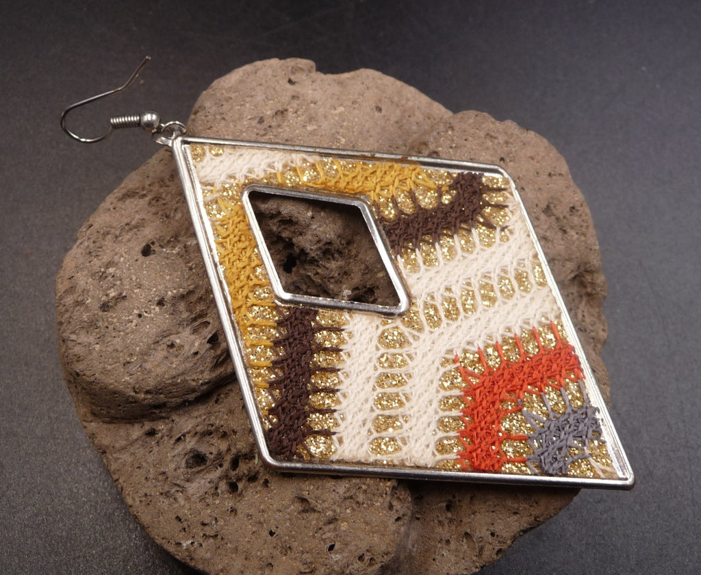 Boucles d'oreilles ethniques forme losange "Justine" crochets en argent 925