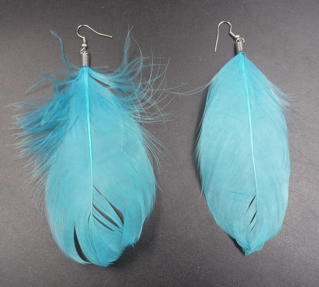 Boucles d'oreilles Amérindiennes plume bleu turquoise - Crochets en argent 925