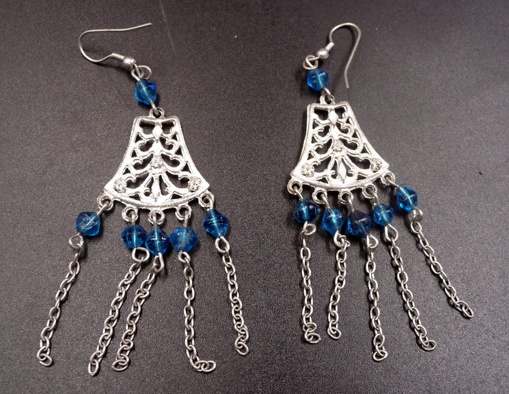 Boucles d'oreilles ethniques orientales avec pampilles et crochets en argent 925
