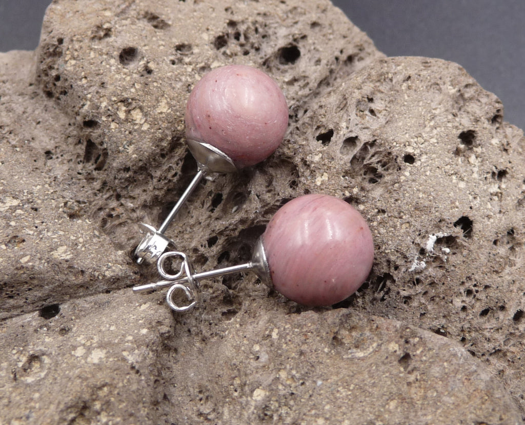 Boucles d'oreilles - Clous en Rhodochrosite - Fermoirs en argent 925