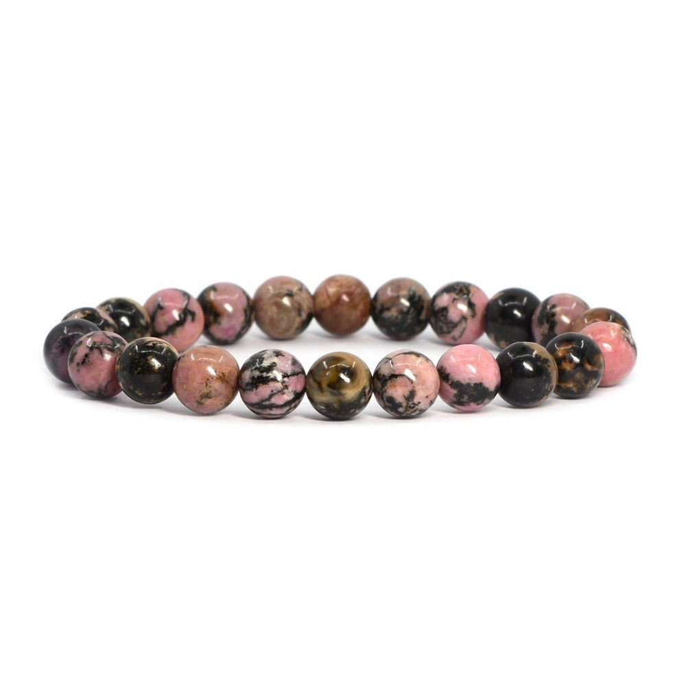 Bracelet Lithothérapie en Rhodonite naturelle 8 mm. Equilibre et protection