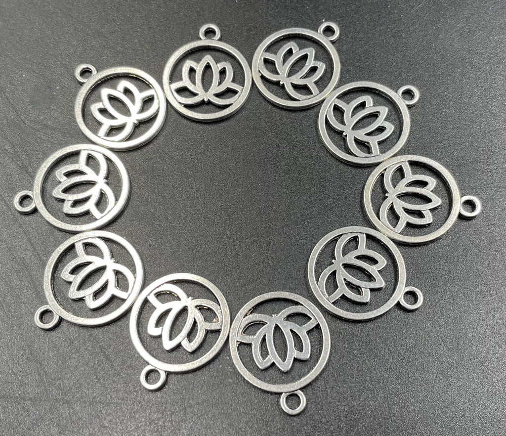Lot de 10 pendentifs - breloque Fleur de Lotus - métal couleur Argent