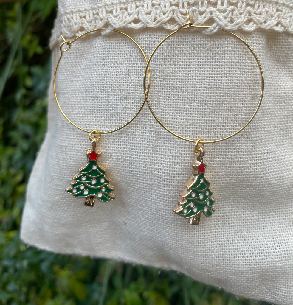 Boucles d'oreilles créoles sapin de Noël