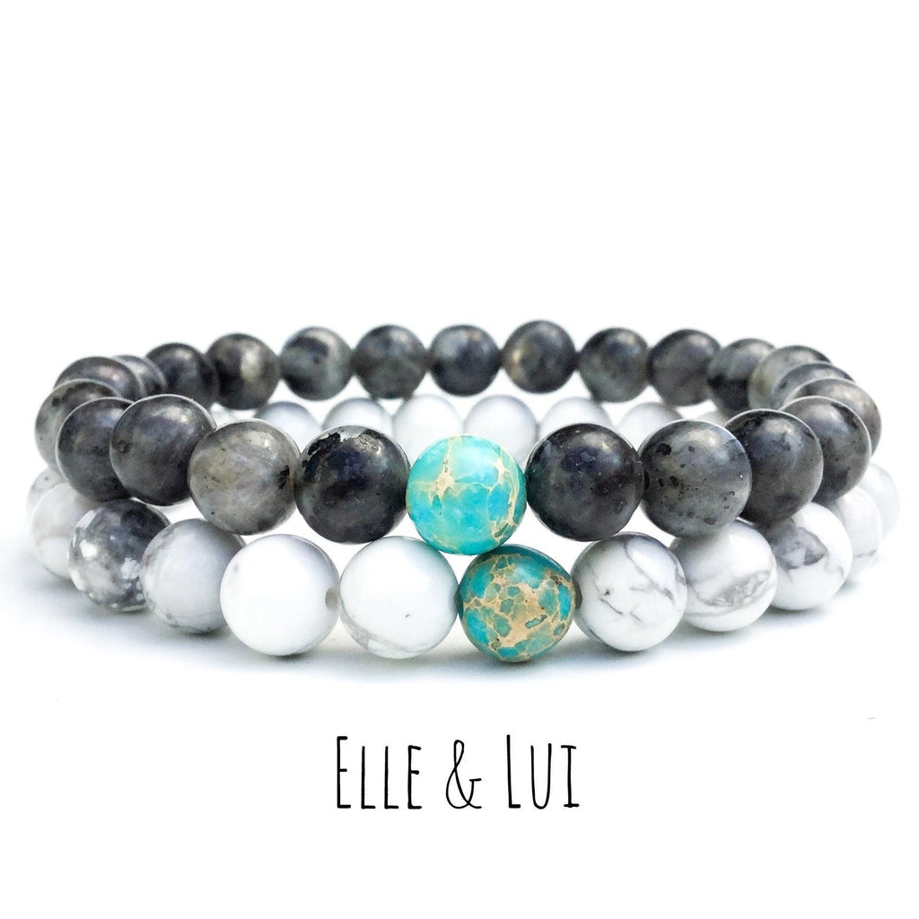 Bracelets de distance / couples - Howlite et Labradorite 6 mm