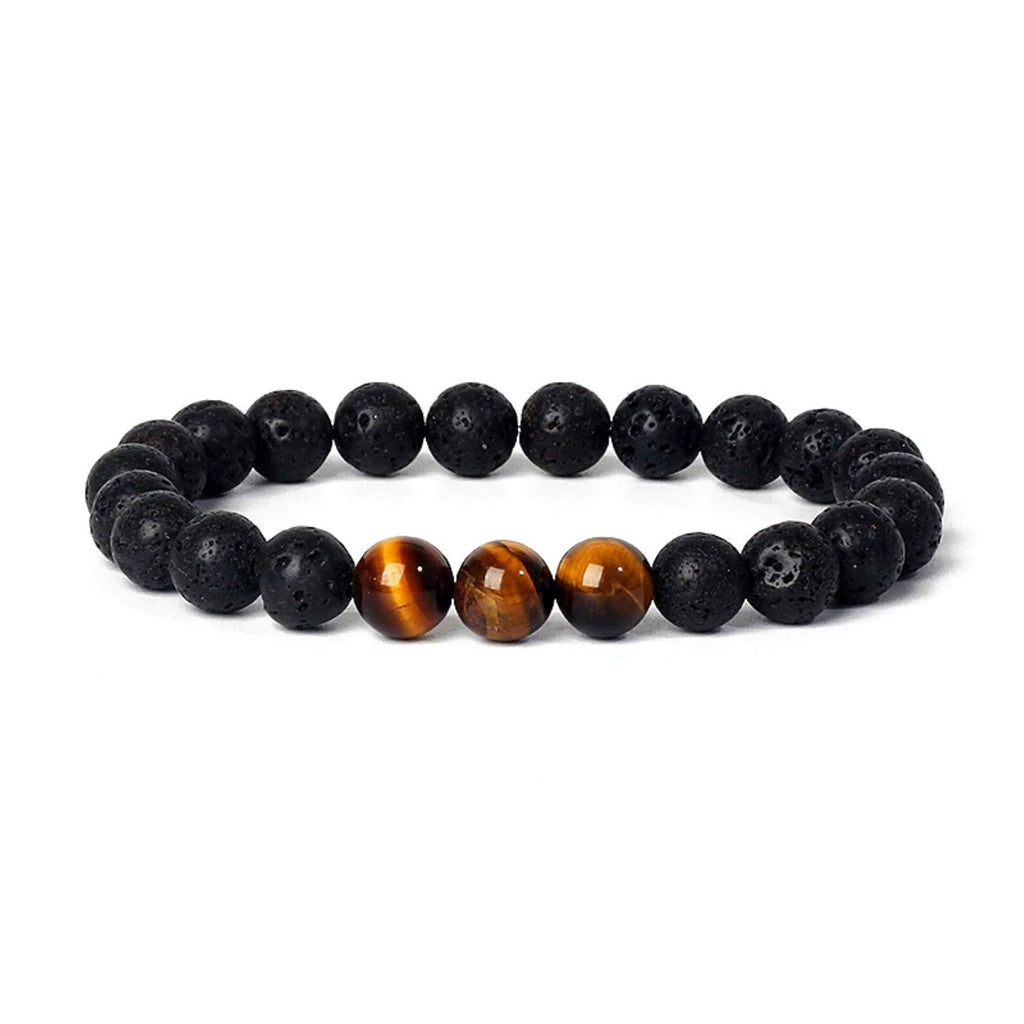 Bracelets de distance / couples - Pierre de lave et Oeil de Tigre 6 mm