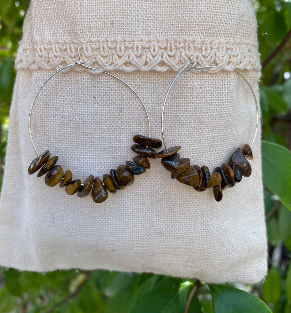 Boucles d'oreilles forme créole en Oeil de Tigre