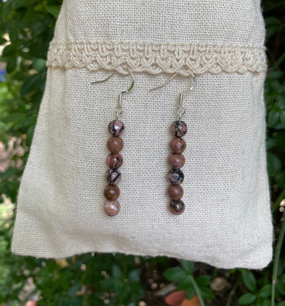 Boucles d'oreilles pendantes en Rhodonite