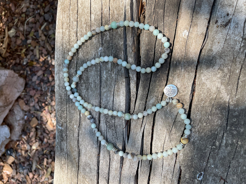 Bracelet Mala 108 perles en Amazonite - Symbole arbre de vie