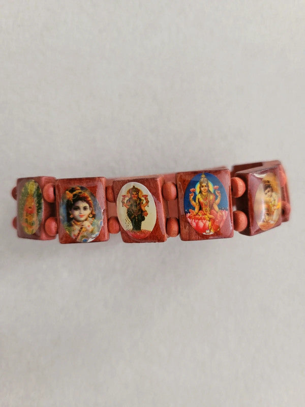 Bracelet religieux en bois divinités hindoues (Ganesh, etc...)