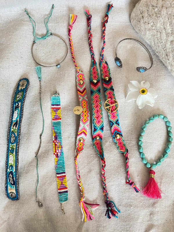 Bracelet porte-bonheur brésilien en cuir et coton Peace and Love