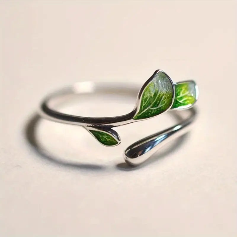 Bague réglable feuille verte "Inspiration du Printemps"