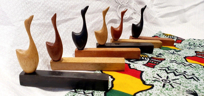 6 porte-couteaux canard en bois précieux sculpté artisanat Côte Ivoire