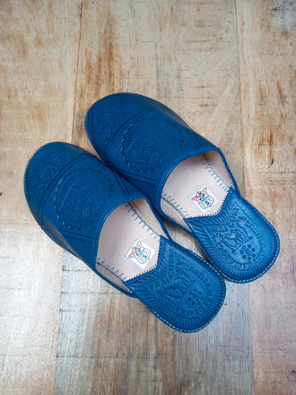 Babouches Berbères bleues en cuir Pointure 39 - Artisanat du Maroc