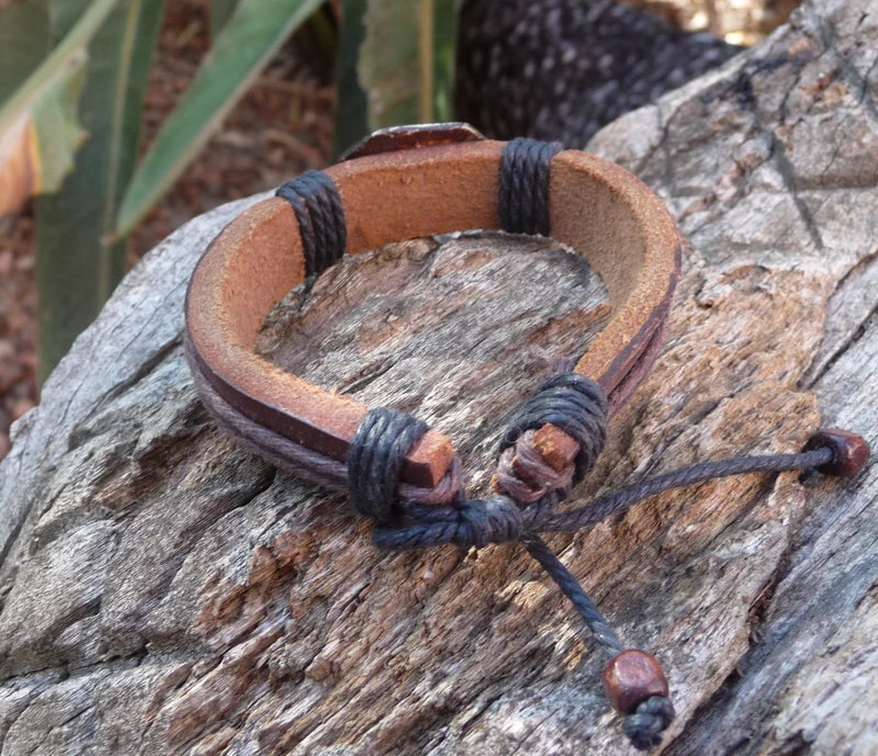 Bracelet ethnique pour homme en cuir motif Yin Yang