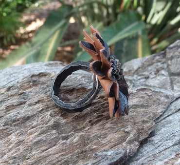 Bague Vintage en cuir marguerite fleur noire taille réglable