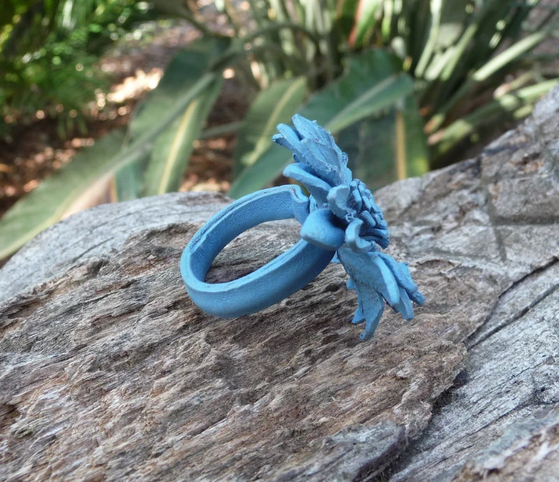 Bague Vintage en cuir marguerite fleur bleu turquoise taille réglable