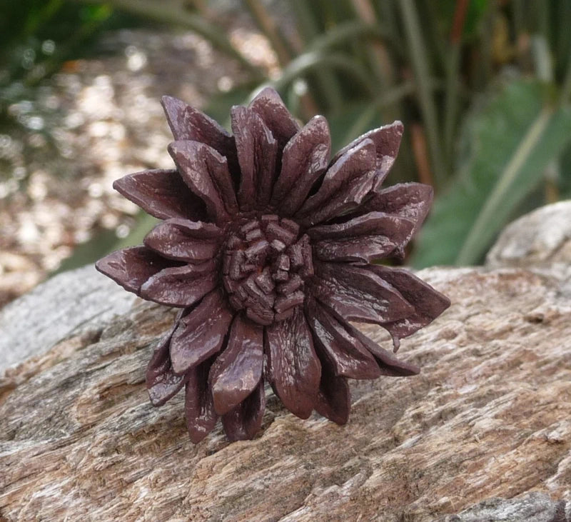 Bague Vintage en cuir marguerite  fleur marron chocolat taille réglable