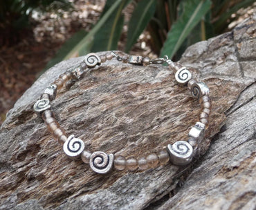 Bracelet ethnique perles spirale en argent Tibétain - Népal