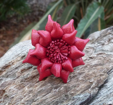 Bague Vintage en cuir magnolia fleur rouge taille réglable
