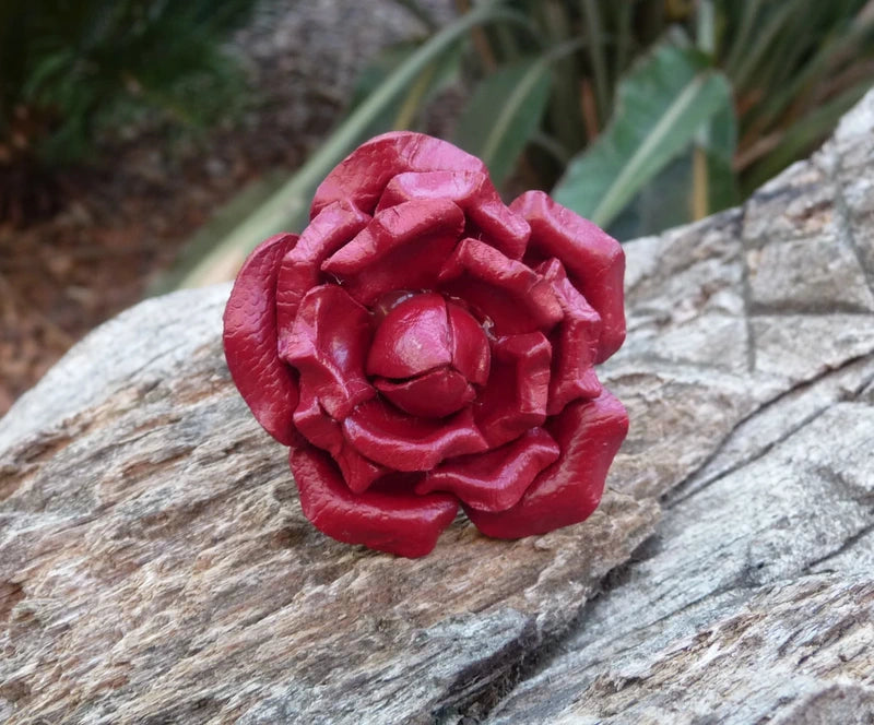 Bague Vintage en cuir rose rouge bordeaux taille réglable