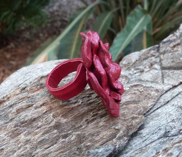 Bague Vintage en cuir rose rouge bordeaux taille réglable