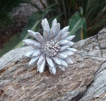 Bague Vintage en cuir fleur marguerite couleur argent taille réglable