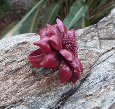 Bague Vintage en cuir magnolia fleur bordeaux taille réglable