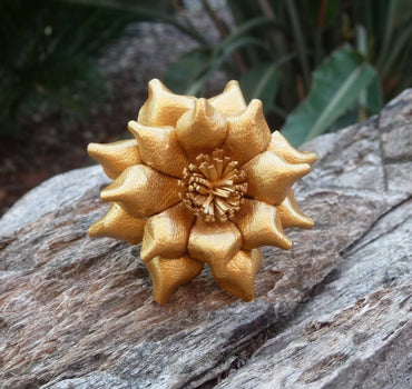 Bague Vintage en cuir magnolia fleur couleur or taille réglable