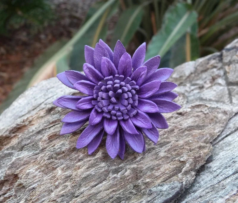 Bague Vintage en cuir marguerite fleur violette taille réglable