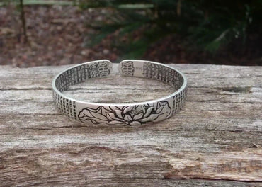 Bracelet Tibétain en argent 999, fleur de lotus, spiritualité, sutra, méditation
