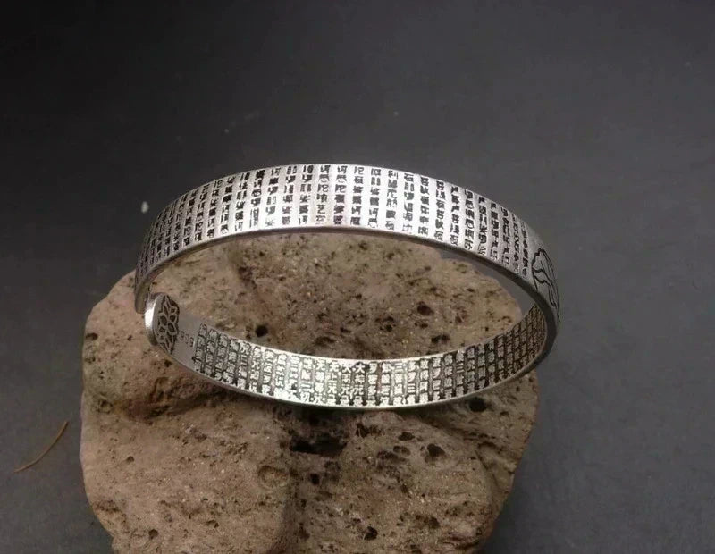 Bracelet Tibétain en argent 999, fleur de lotus, spiritualité, sutra, méditation