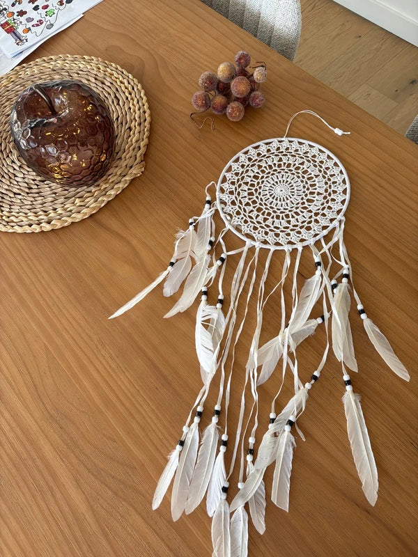 Attrape-rêves bohème blanc en macramé
