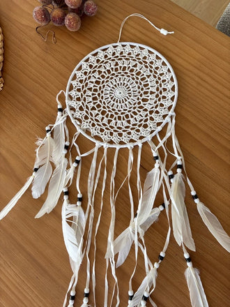 Attrape-rêves bohème blanc en macramé