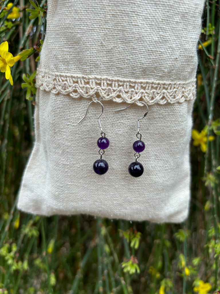 Boucles d'oreilles boules en pierre naturelle - Améthyste