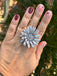 Bague Vintage en cuir fleur marguerite couleur argent taille réglable