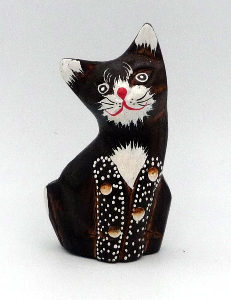 Chat en bois peint 9,5 cm artisanat Indonésie