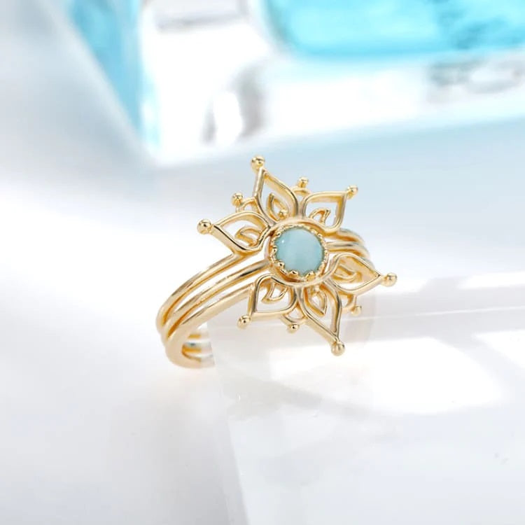 Bague Fleur de Lotus en Amazonite