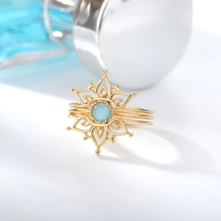 Bague Fleur de Lotus en Amazonite