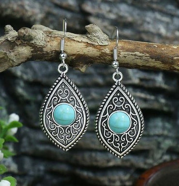 Boucles d'oreilles "Amêjana" en argent Tibétain et Howlite Turquoise