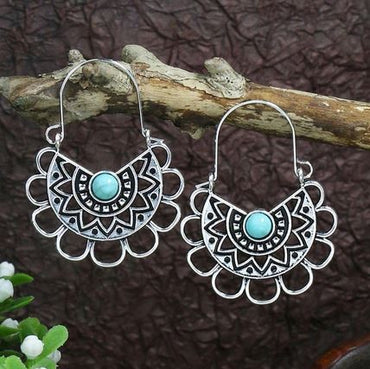 Boucles d'oreilles "Sâgara" en argent Tibétain et Howlite Turquoise