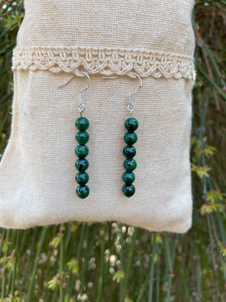 Boucles d'oreilles pendantes en Malachite, Made in France