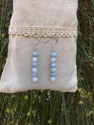 Boucles d'oreilles pendantes en Pierre de Lune et Aigue Marine, Made in France