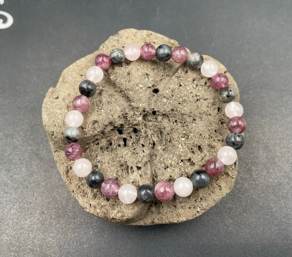 Bracelet spécial concentration en Lépidolite, Labradorite et Quartz Rose