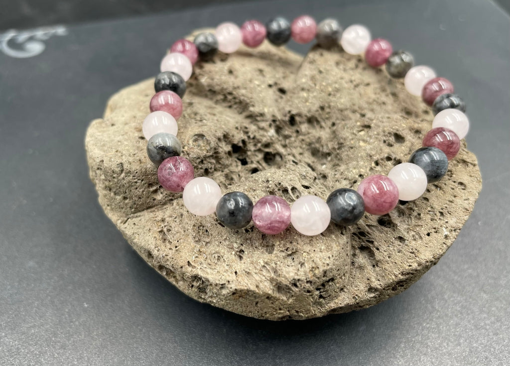 Bracelet spécial concentration en Lépidolite, Labradorite et Quartz Rose