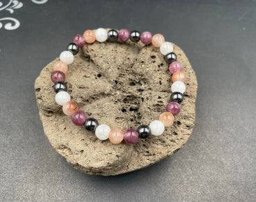 Bracelet spécial Anxiété, dépression en Lépidolite, Pierre du Soleil, Hématite et Pierre de Lune