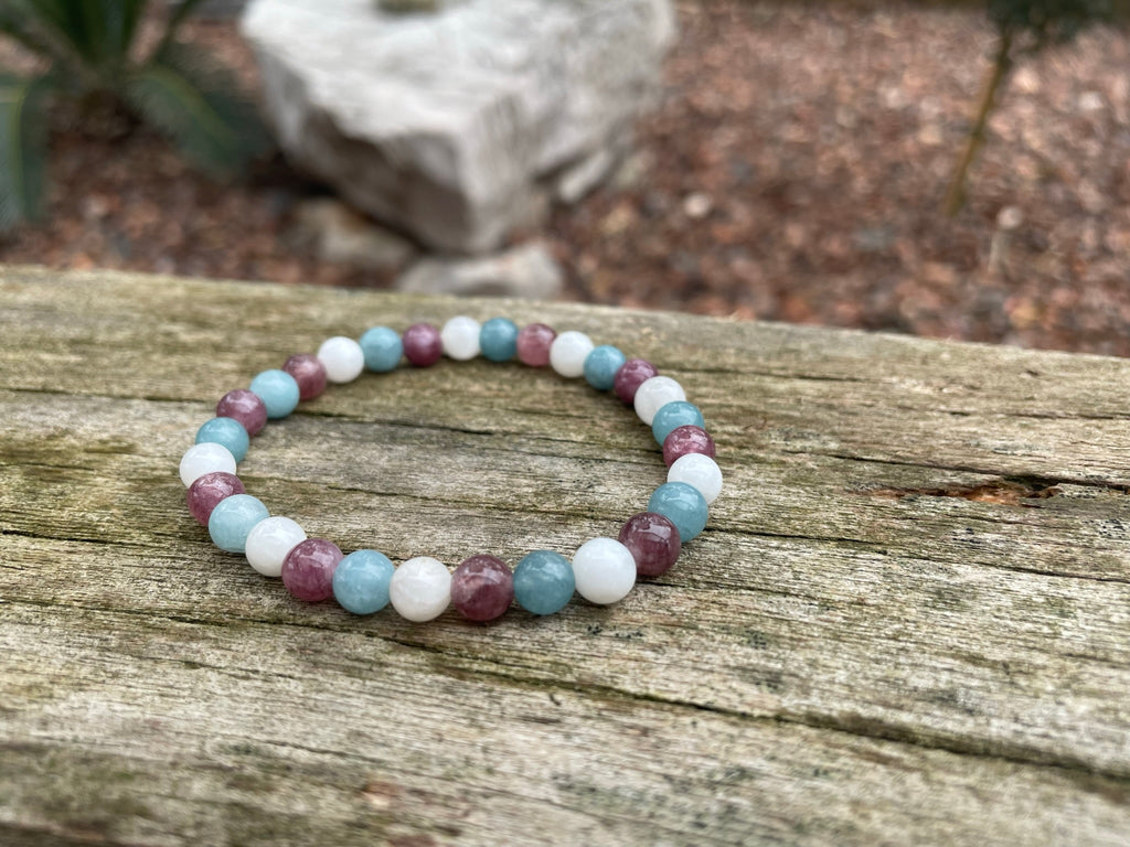 Bracelet spécial équilibre émotionnel Calcédoine, Lépidolite et Pierre de Lune