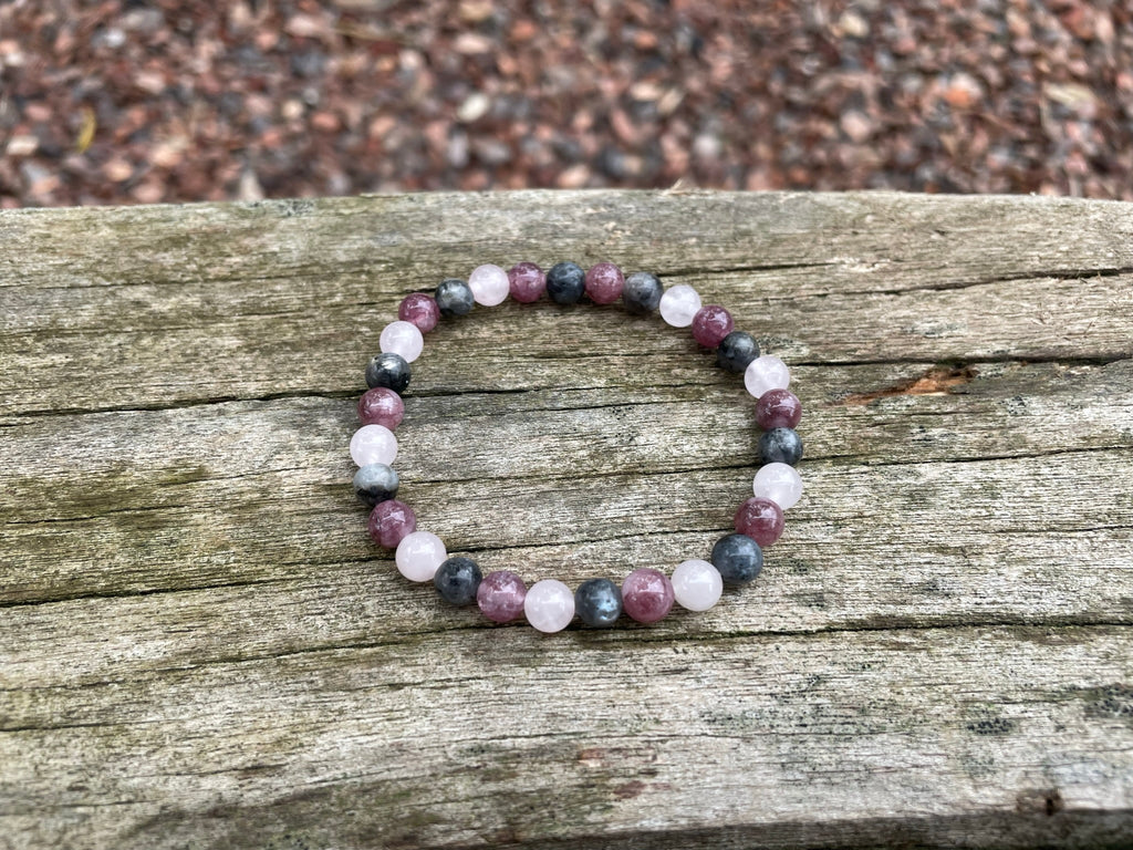 Bracelet spécial concentration en Lépidolite, Labradorite et Quartz Rose