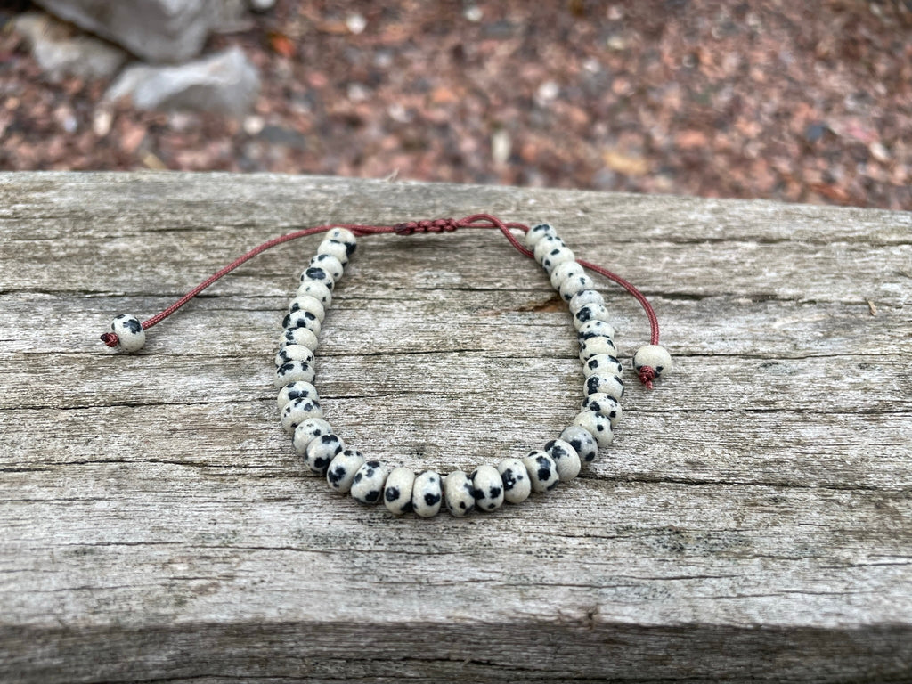 Bracelet Shamballa ajustable, perles en Jaspe Dalmatien naturel