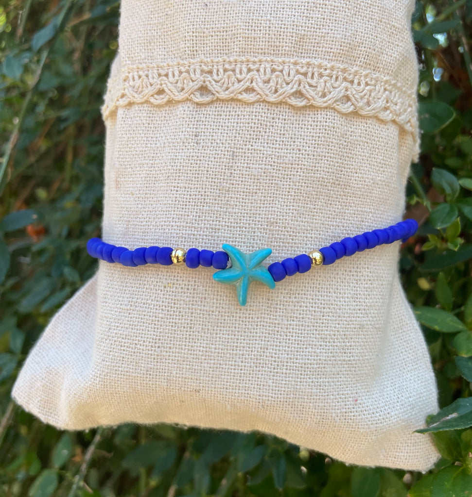 Chaîne de cheville en perles et étoile de mer en Howlite